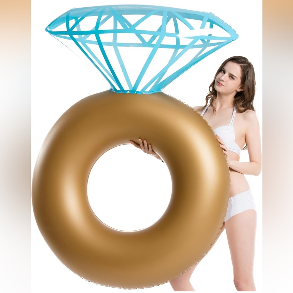 Inflatable Diamond Ring Pool Float with Blue Diamond Top